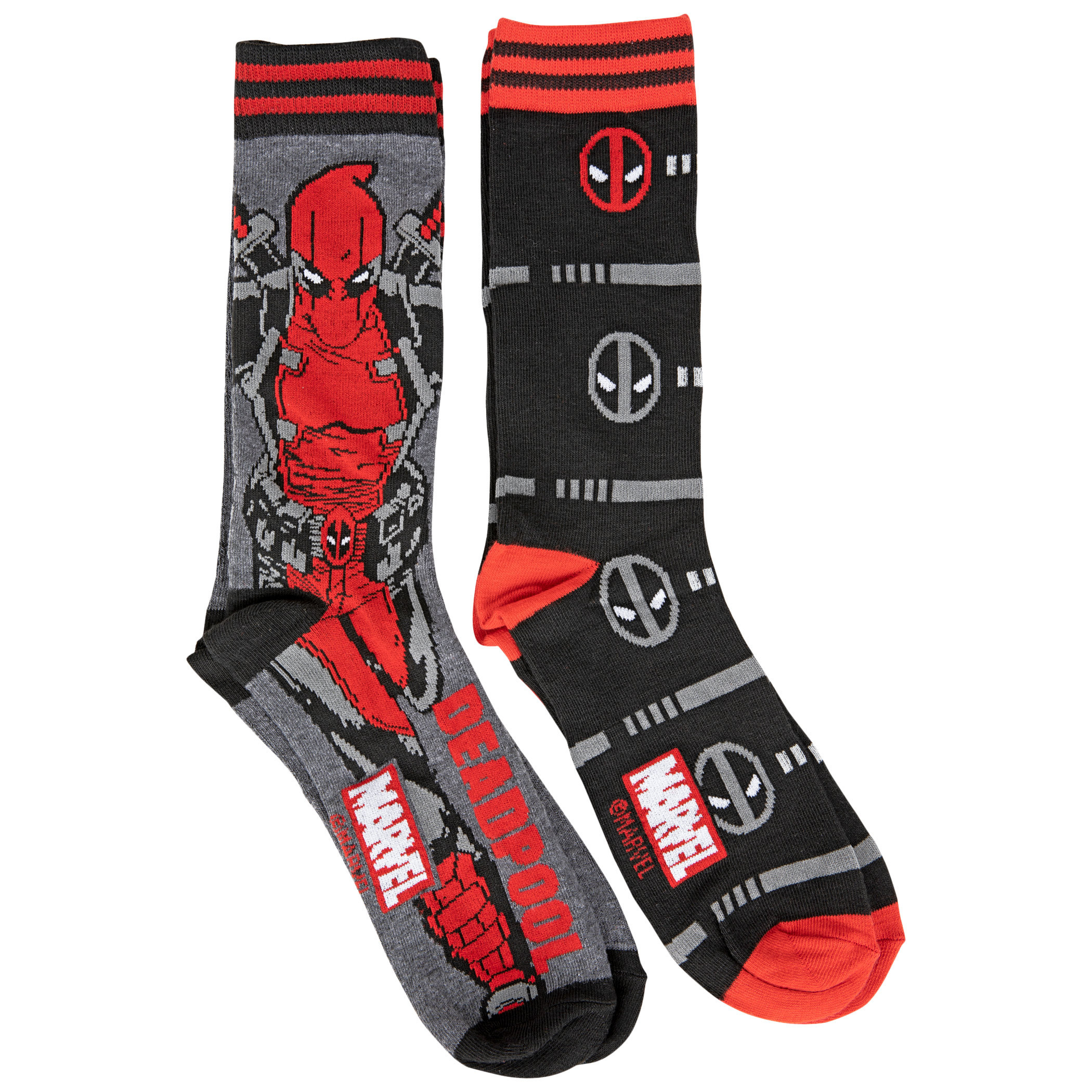 Deadpool Character and Repeating Faces 2-Pair Pack of Casual Crew Socks